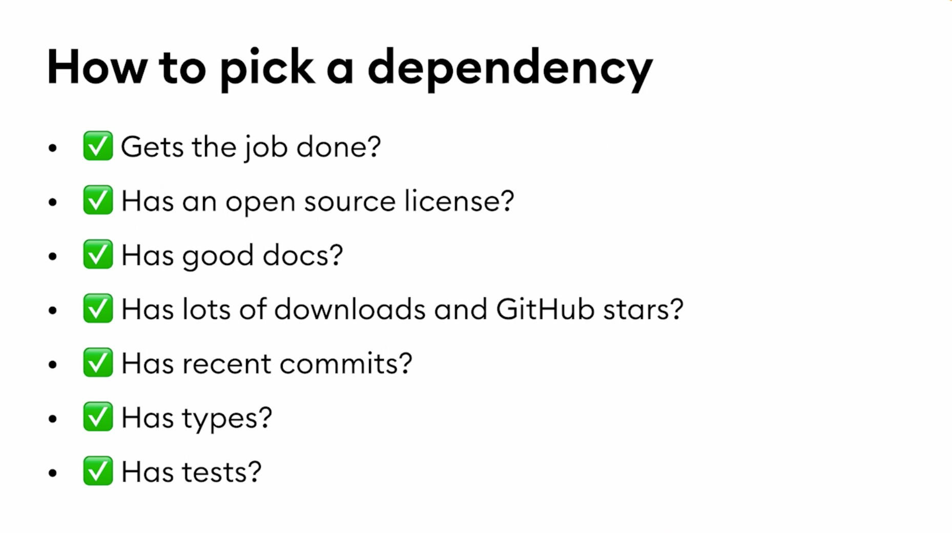 Questions that lead to the decision of "How to pick a dependency"
